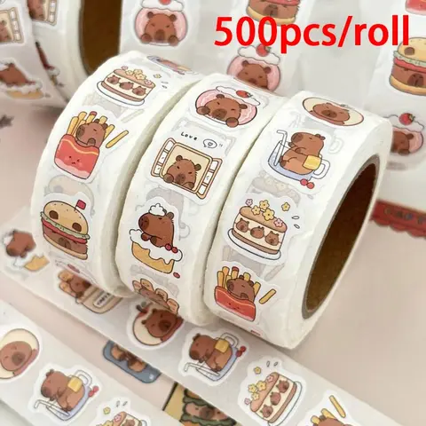 Cute Animal Pattern Sticker, 500pcs/roll Self Adhesive Decorative Sticker, Self Adhesive Stickers, DIY Crafts Stickers, DIY Decals, Craft for Water Bottle, Laptop, Phone Case, Scrapbooking, Journal Making, Sticker Packs