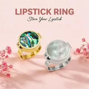 2026 New Collapsible Lipstick Ring, Titanium Steel Adjustable with Abalone Shell Design, Elegant Fashion Jewelry for Girlfriend, Valentine & Birthday Gifts