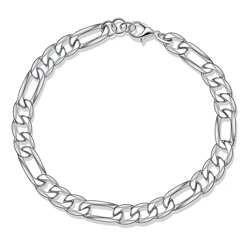 925 Sterling Silver Italian Solid DiamondCut Figaro Link Chain Bracelet for Men  Women