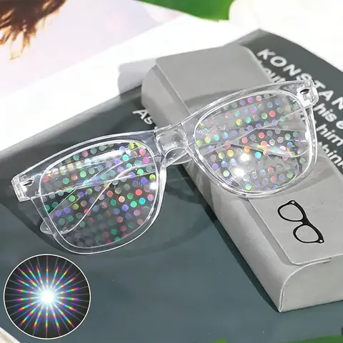 Minimall Diffraction Sunglasses - Lightweight, Comfortable Statement Frame Rainbow Lens Eyewear, Quirky Whimsical Gifts for Adults, Swag Accessories for Festival Lovers, Birthday Rave Party Supplies