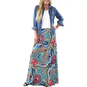 Women's Bohemian Print Long Maxi Skirt