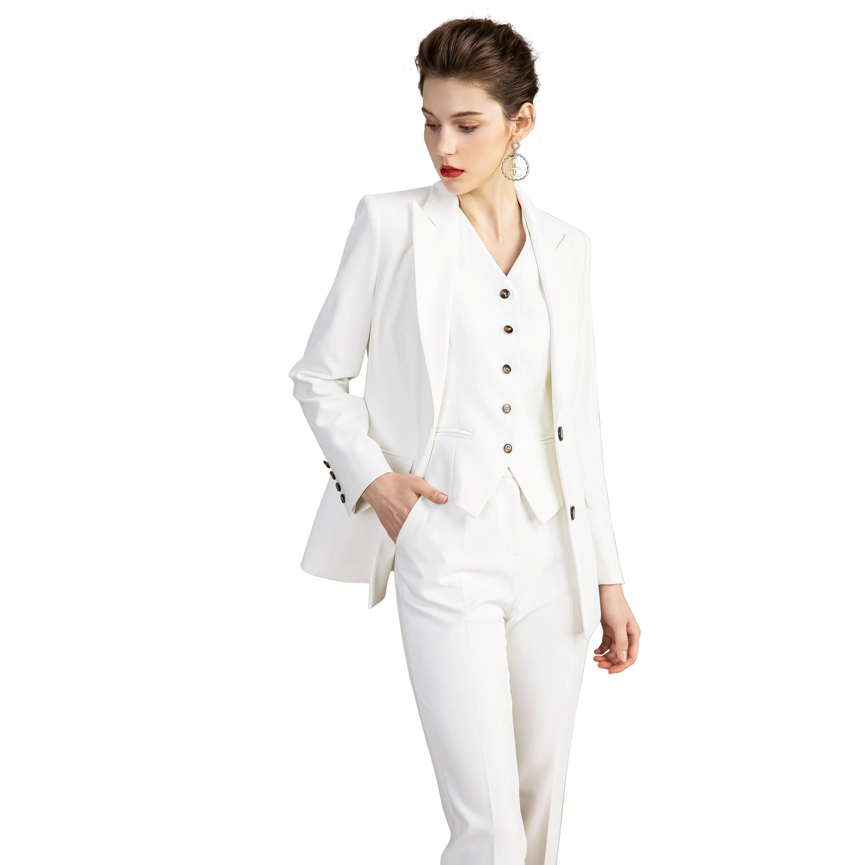 Three Pcs White Pants Suits