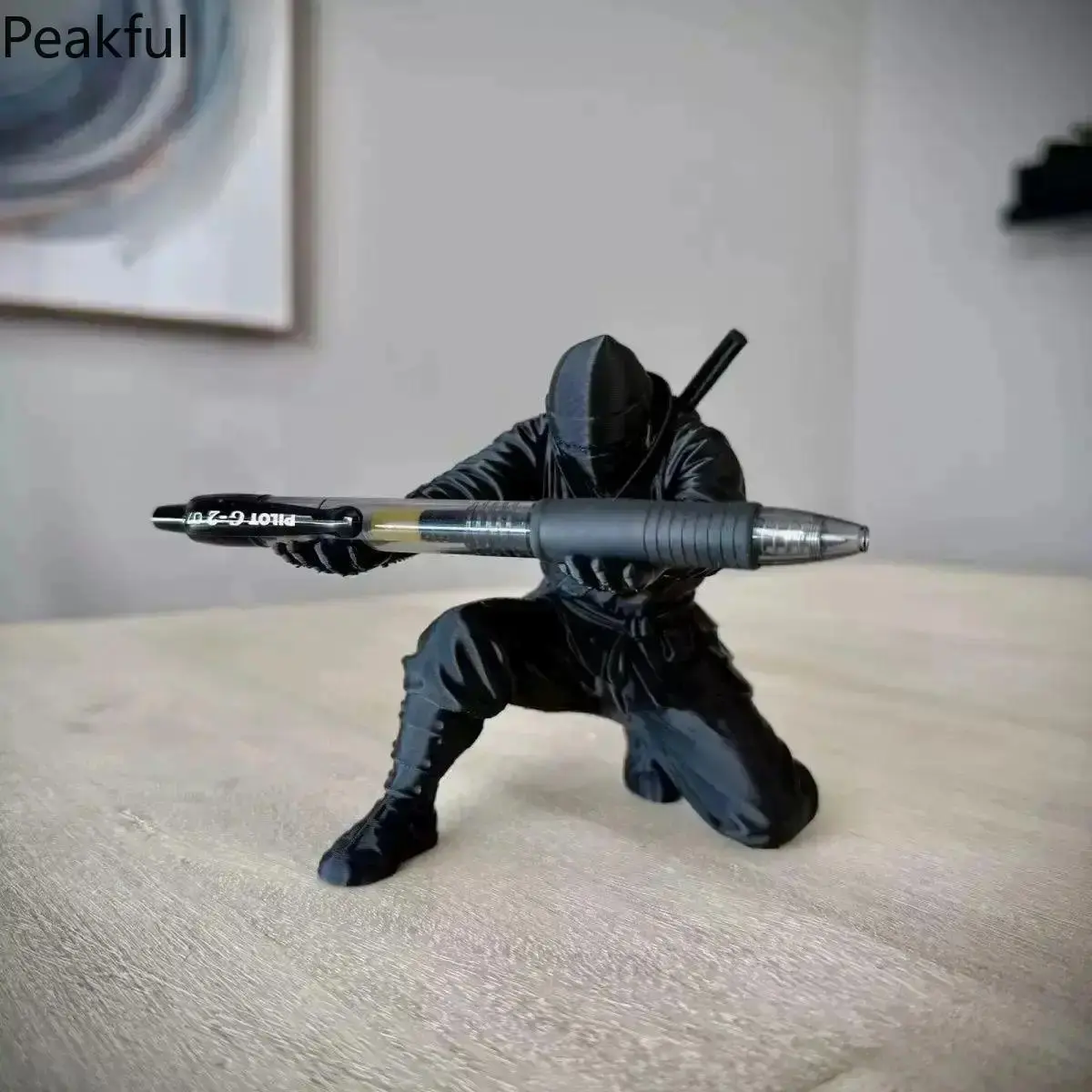 Creative Ninja Style Pen Holder, Popular 3D Printed Samurai Desktop Decor, Edgy modern desk organizer holding pens and pencils, exquisite 3D craft & eye-catching silhouette, great for office workstation and birthday gifts for male friends
