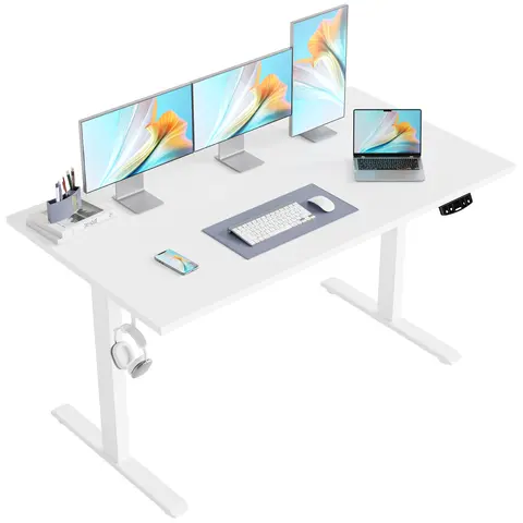 Electric Height-Adjustable Standing Desk - Sturdy Ergonomic Home Office Furniture with Memory Preset, Hooks, 55 db Quiet Lift, 1" Obstacle Stop, Good Posture Support, Compact Dual Monitor WFH Setup, Desk for Bedroom
