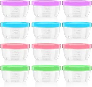 12 Pack Reusable Freezer Storage Jars Stackable Deli Containers - 5 oz Small Plastic Food Containers with Screw Lids