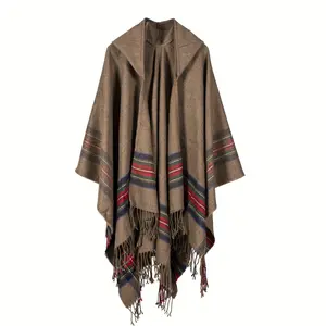 Scottish Hooded Cape with Tassels Cardigan Scarf - Cozy Plaid Design for Women