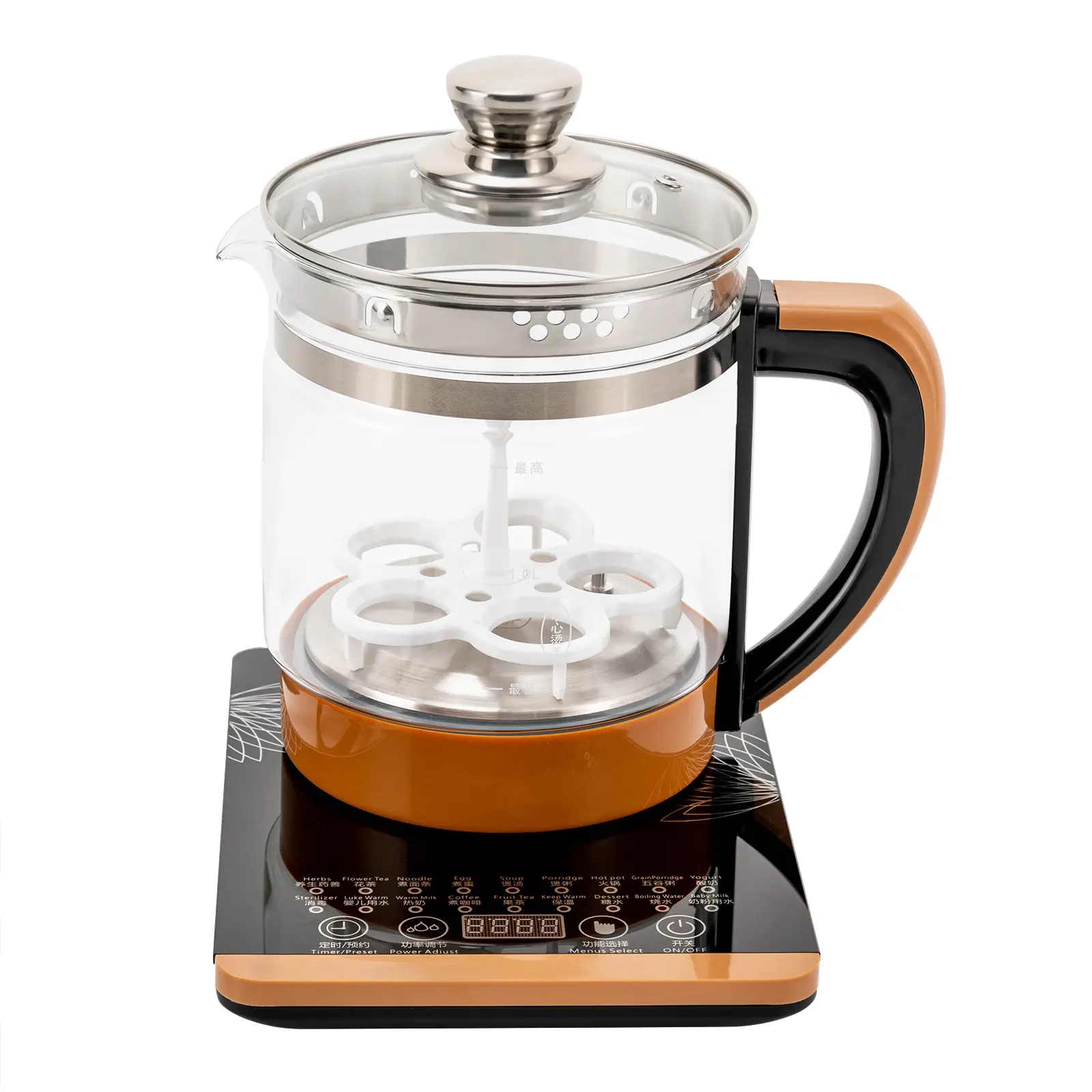 1.8L 800W 110V Glass Stainless Steel Multifunctional Electric Teapot - Kitchen Appliances, Household Appliances, Thermo Pot with 12 Tea Modes, Strainer, Egg Steamer, 24H Timer, Keep Warm, US Plug for Gifting (Wedding, Parents), Modern
