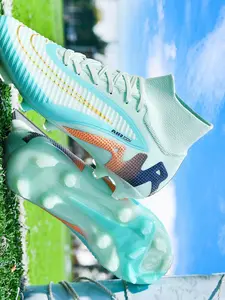 Unisex Professional High-Top Soccer Cleats, Firm Ground Outdoor Football Boots with Ankle Support Sock Collar, Durable Anti-Tear TPU Outsole Non-Slip Studs Shoes for Daily Training Soccer Games