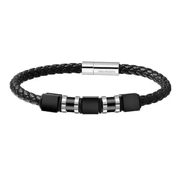 Van Heusen Men's 3-Bead Braided Leather Bracelet Van Heusen Men's 3-Bead Braided Leather Bracelet