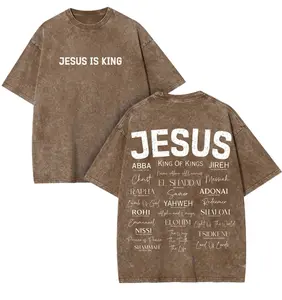 Vintage acid wash oversized tee jesus is king christian graphic t shirt names of god typography y2k retro streetwear faithcore heavyweight cotton casual summer top unisex religion bible verse pump cover gym apparel trendy outfit viral
