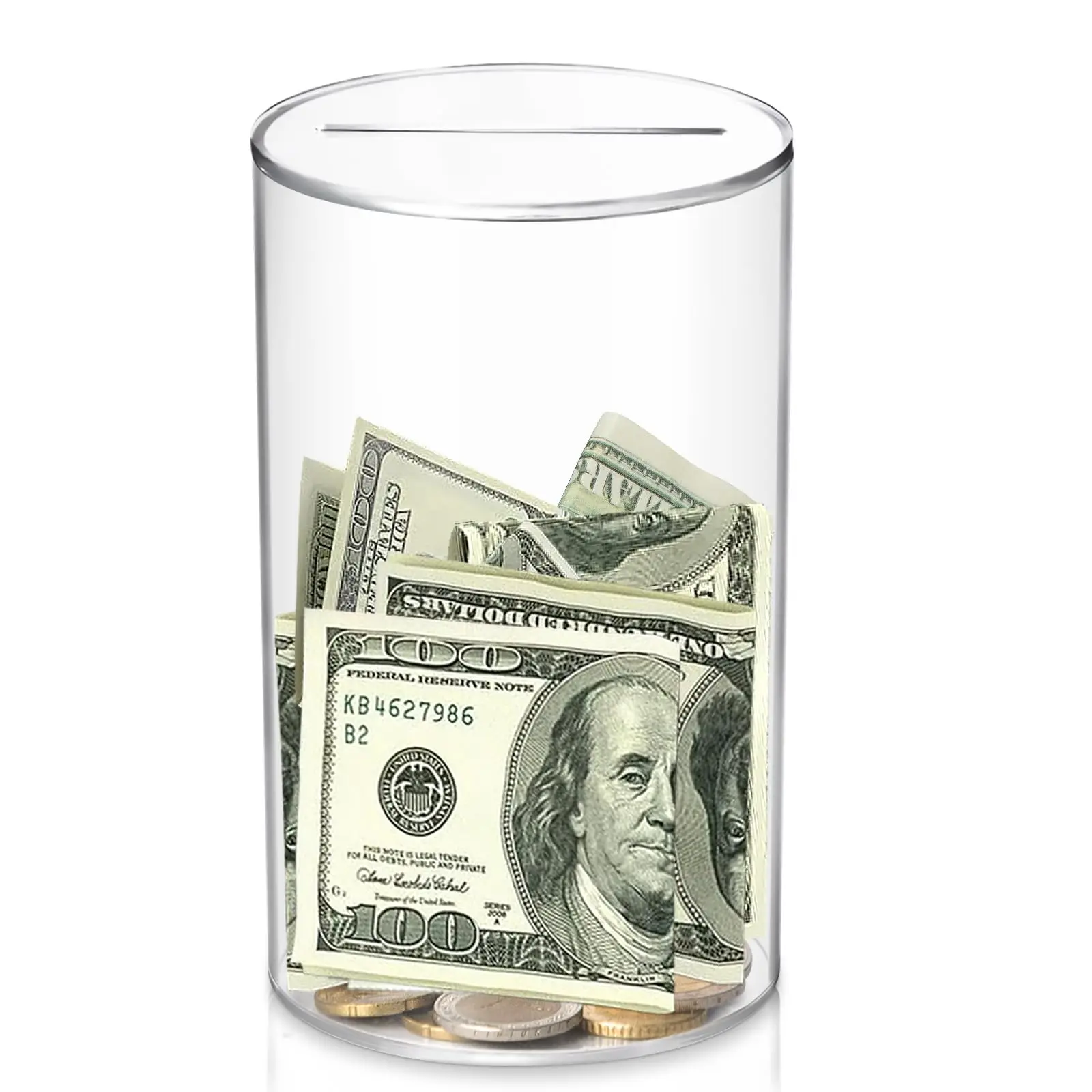Clear Acrylic Piggy Bank, Cylindrical Piggy Bank for Home Decor, Unopenable Acrylic Savings Jar, Money Saving Jar for Home Office, Cash Coin Jar