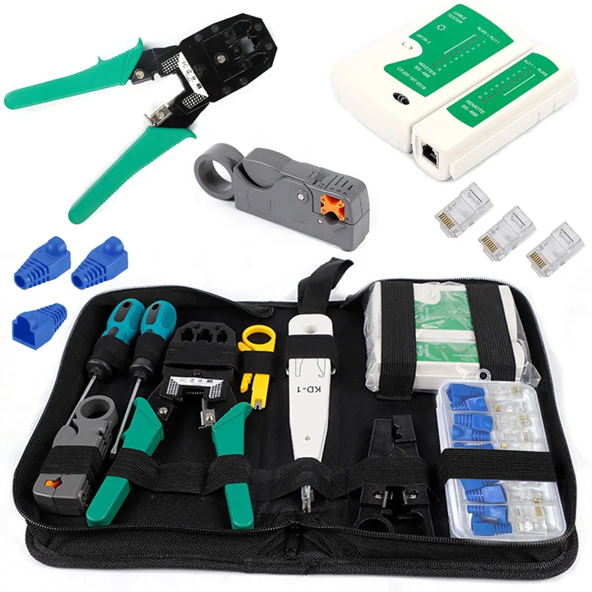 Network Tool Kit for Cat5 Cat5e Cat6, Portable Ethernet Cable Crimper, Wire Crimper Cutter, with Ethernet Crimping Tool, RJ45 Network Cable Tester, 8p8c 6p6c Connectors, Cable Tester for home, office, lab, dormitory, Hand Tools, DIY Tools