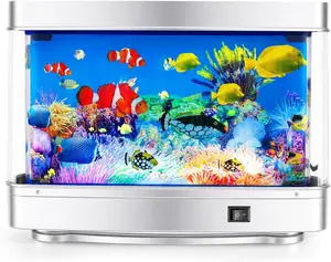 Fake Fish Tank Lamp –  Artificial Fish Tank with Moving Fishes – Relaxing Fake Aquarium Light & Plug-in Night Light for Kids, Adults, and Home Décor