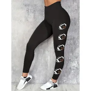 NewAll-Season Polyester Knit Geometric Pattern Athletic Leggings - Women's Casual Football Design Tights - Adult Fit Fabric Womenswear Bottoms Comfort Can be used with raincoat