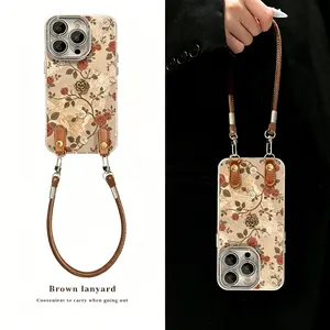 Vintage Rose Phone Case for iPhone 17 Pro Max, Luxury Acrylic Cover with Leather Wrist Strap, Full Camera Protection Shockproof Case, Elegant Floral Aesthetic for Women Girls