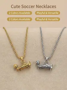 Unisex Stainless Steel Football Necklace, Punk Hip Hop Street Style Pendant, Fashionable Soccer Fan Jewelry, Unique Gift Idea