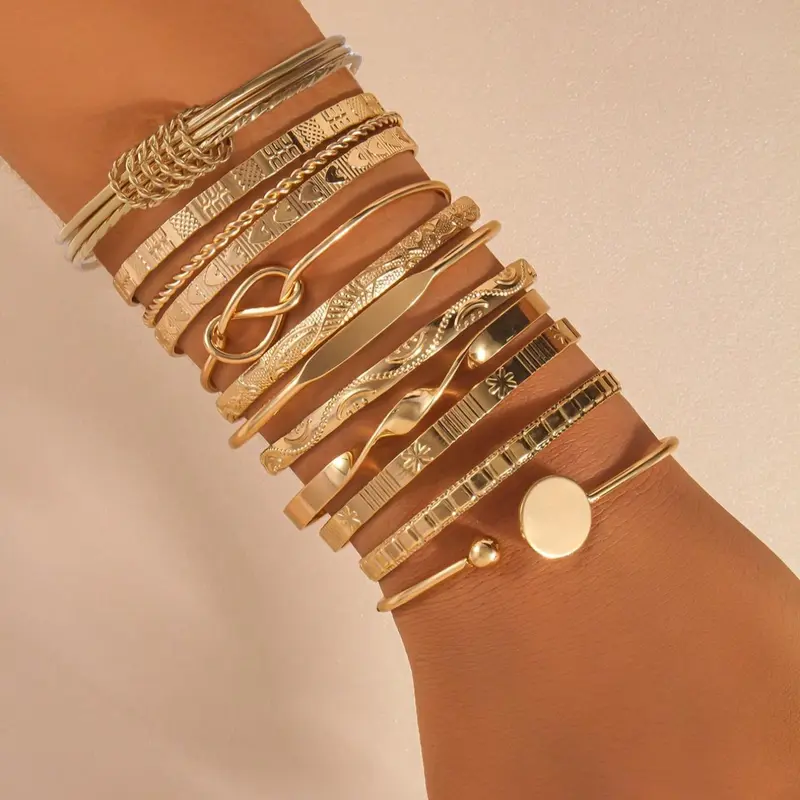 Boho Style Cuff Bangle, Trendy Stack Bangle, Fashionable Vintage Design Bangle for Women & Girls, Casual Trendy Accessories for Party and Daily Life, Bangles Set, Fashion Bracelets