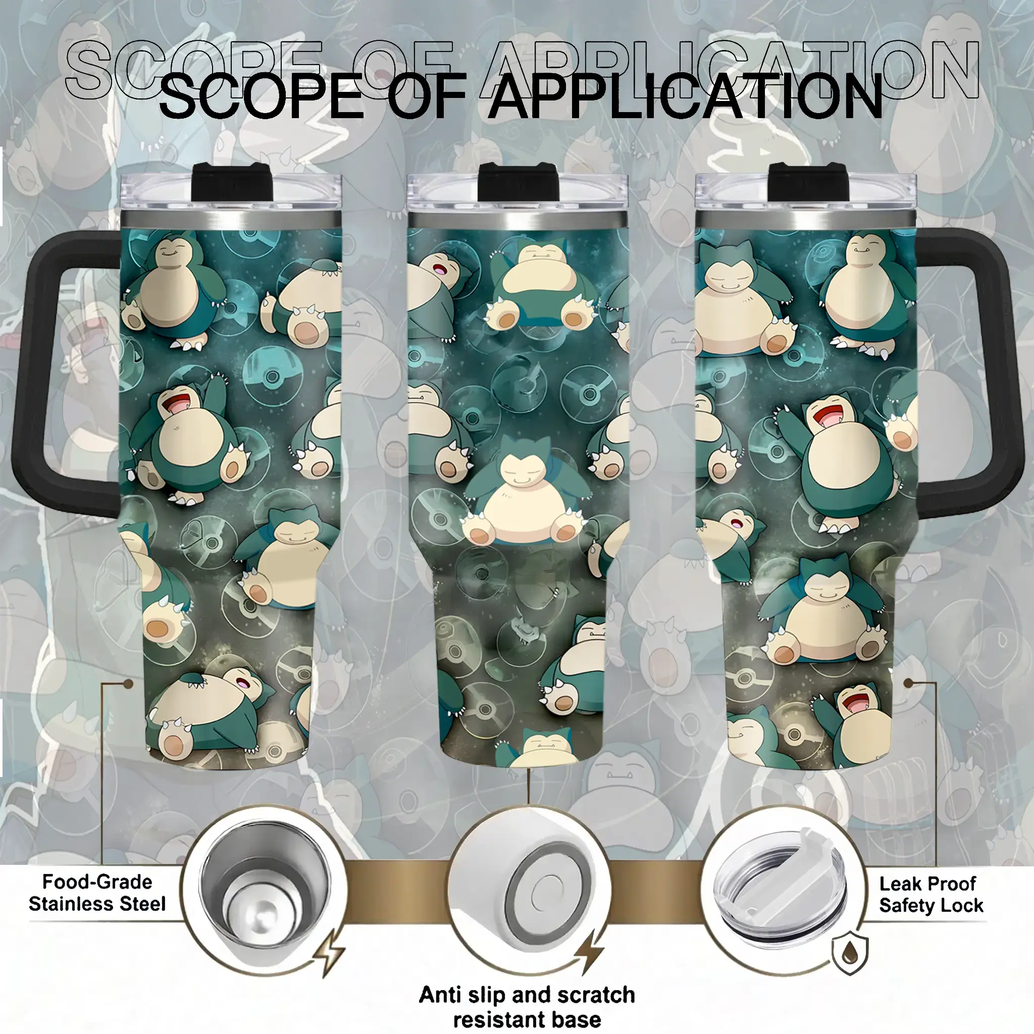 Snorlax PKM Insulated Stainless Steel Tumbler - 20oz/40oz Insulated Cup, Leak-Proof, Modern Printed, Tumbler Shape, With Handle, Anime Gaming Style, Iced Coffee Travel Mug, Gift For Otaku Fans