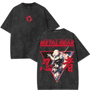 Metal Gear Solid Tactical Solid Snake Vintage Washed Graphic Tee Classic Soft Cotton Oversized Crewneck Shortsleeve Retro Black Streetwear Casual Loose Fashion Daily Wear Trendy Game Print Top Ideal Holiday Gift For Men Women
