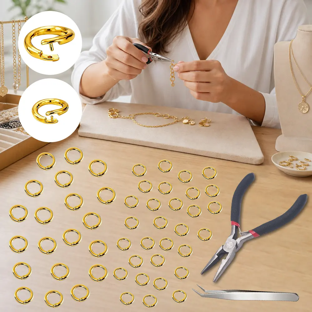 50 pcs Locking Jump Ring Gold Round Connector Large Round Split Open O Ring for Key Chains Necklace Bracelet Earrings Making