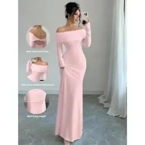 Sexy Elegant Fitted Long Sleeve Cinched Waist Double Layer Off-Shoulder Backless Twist Fishtail Hem Ribbed Knit Dress, White, Autumn/Winter Maxi Women’s Outfit that can be worn with a raincoat