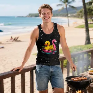 Men's Rubber Duck & Flamingo Graphic Tank Top | Starry Sky 3D Print Sleeveless Top | Casual Summer Beach Tank