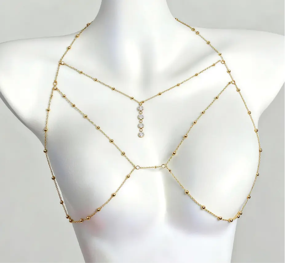 Women’s Gold-Tone Layered Necklace with Crystal Pendant, Elegant Multi-Strand Fashion Jewelry Accessory for Party & Daily Outfit
