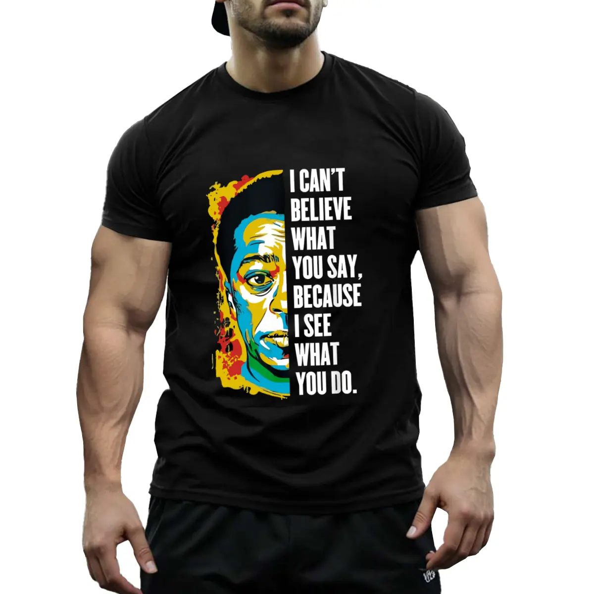 James Baldwin Quotes T-shirt-Vintage Style June 10 and Black Historical Month Men'S T-shirt, Short Sleeve, round Neck, Colorful Graffiti Art Design