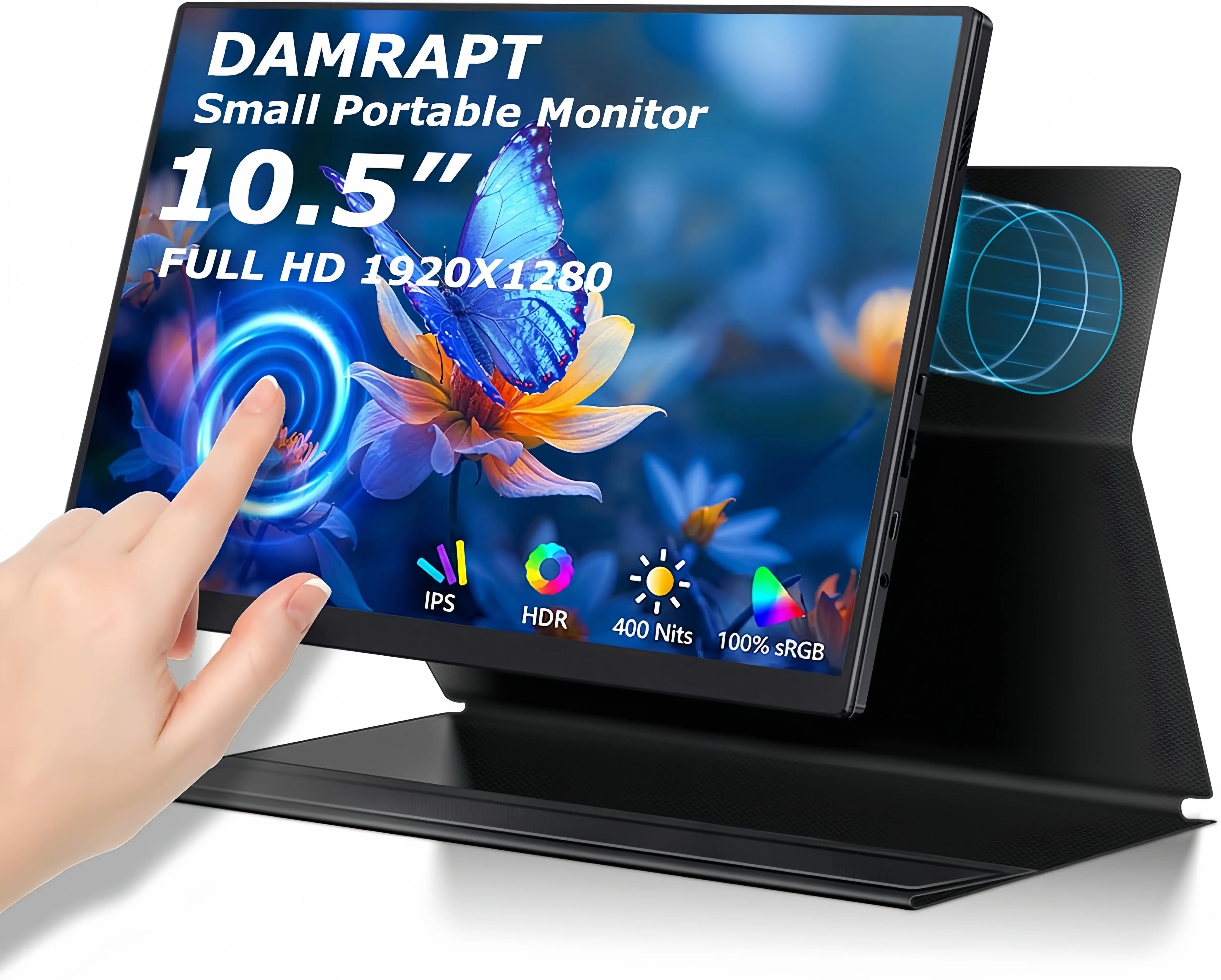 10.5" Mini Portable Monitor, 400 Nits HDR IPS Display, USB-C & HDMI External Screen for Laptop, Switch, PS5 & Gaming, Smart Cover with Built-in Speaker