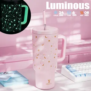 MEOKY 40oz Glow in The Dark Tumbler with Handle, Luminous Vacuum Insulated Stainless Steel, Leak-Proof Straw Mug, Non-Slip Base, Car Friendly BPA-Free