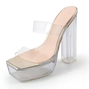 Women's Transparent Chunky Heels and Platform TPU Sandals – A Stylish Harmony of Transparency Footwear Girl Walking Shoes Comfort Flatform Shoe