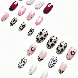 24pcs Leopard Print Nail Art Stickers, Includes Jelly Glue & Nail File, Perfect for DIY Manicure, Stylish & Durable Design