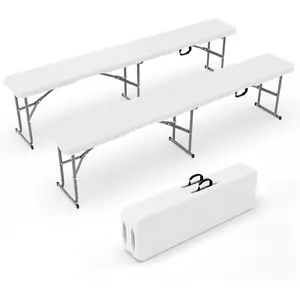 6-Foot Plastic Folding Bench – Portable Indoor/Outdoor Seating for Picnics, Parties, Camping, and Dining; Ideal for Gardens, Soccer Games, and Various Recreational Events – Features a Smooth HDPE Surface (Set of 2; White or Black; 6-Foot)