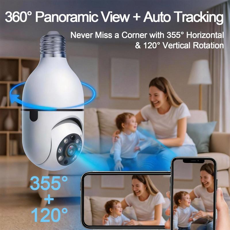 PBSEV Indoor Cameras for Home Security,3MP Full HD Smart Al E27 Light Bulb Camera,360°PTZ&2.4GHz WiFi Wireless Security system with Motion Detection,Two-Way Audio,Easy Install&Support TF/cloud storage