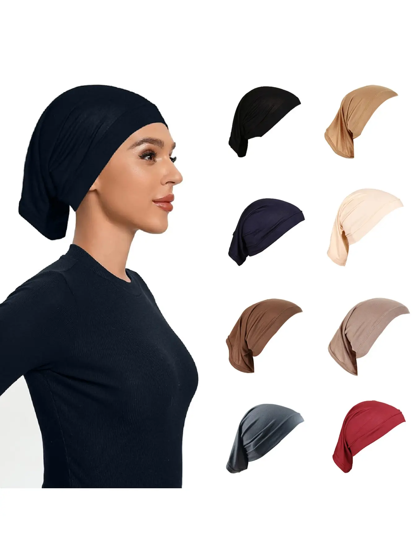 New monochrome Malaysian tube cap base hat mercerized women's Arabic scarf small hat ethnic style Turban Hijab