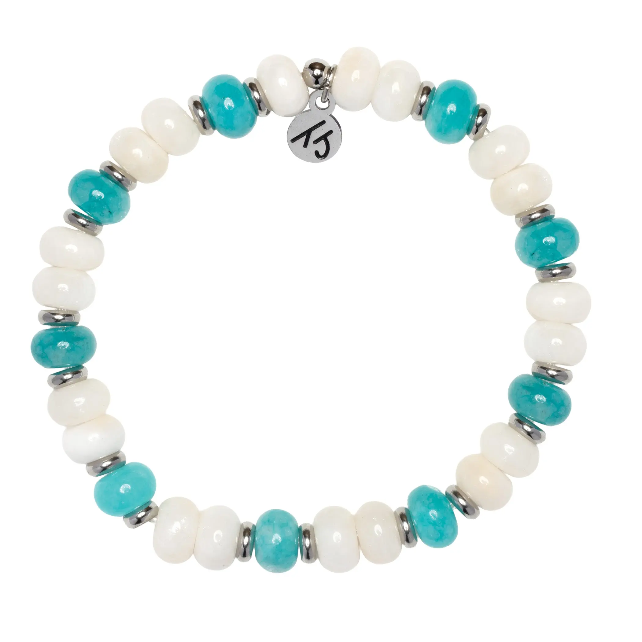 Soulful Collection- Beige with Amazonite Jade Gemstone Bracelet