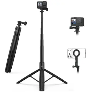 VRIG TP-31 Action Camera Selfie Stick Tripod, Extendable Tripod Stand with 1/4" Screw, Go Pro Adapter and Magnetic Phone Mount