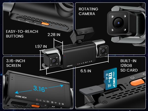 IIWEY C4-pro 4 Channel Dash Cam 360° View, STARVIS 2 Front 2.7K Rear 2K Inside 1080P x2, 8IR LEDs Night Vision 3.0, PlateTag AI for Plate Clarity, 5GHz WiFi GPS, Voice Control, 24/7 Parking Mode, For Free 128GB Card