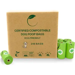 Certified Compostable  Poop Bags,  Based.  Bags,Unscented Extra , 240 count. 16 rolls. 13X9". compostable, Leak Proof. ASTM D6400 & EN13432 Compliant.