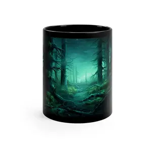 [Sale off up to 50%] Enchanting Moonlight Black Forest Ceramic Mug, Beautiful Dark Forest Design Mug, Creepy Scary Halloween Mug, Ideal Spooky Coffee Cup