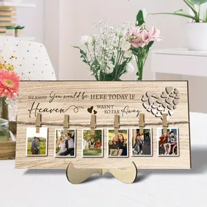 Wooden Photo Frame, 1 Count Photo Display Sign with 6 Counts Clips, Memory Table Sign, Wedding Sign, Home Decor, Room Decor