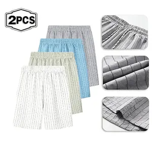 New casual pants for men, striped shorts, straight leg pants, summer loose, breathable, versatile ice silk five quarter pants