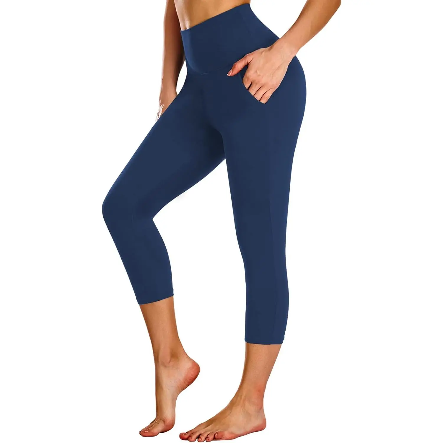 Women's High Waisted Capri Leggings with Pockets, Tummy Control Seamless Yoga Pants, Squat Proof Workout Tights, Belly Tightening Leggings, Curvy Style