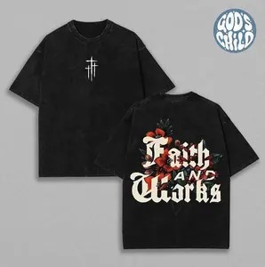Faith & Works Washed T-shirt, Faded Graphic Tee, Retro Style Shirt, Classic Shirt, Vintage Top, Oversized Washed Cotton Tee for Men & Women Ash Trevino Merch