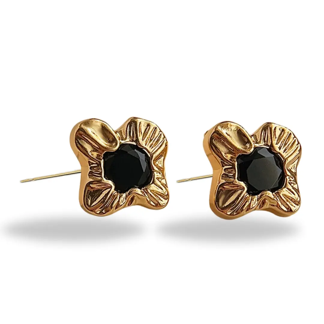 Jewelry by Hao 14K Gold Plated Black Vintage Chunky Stud Earrings
