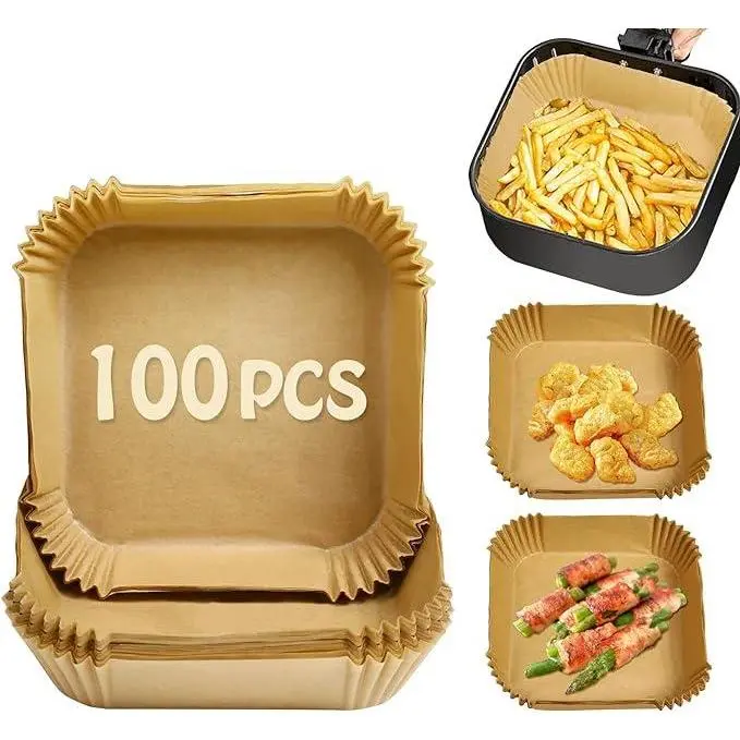100-Sheet Round Air Fryer Parchment Paper Mats Set, Unbleached Biodegradable Bakeware, Disposable Non-Stick Oil Paper for Frying, Baking