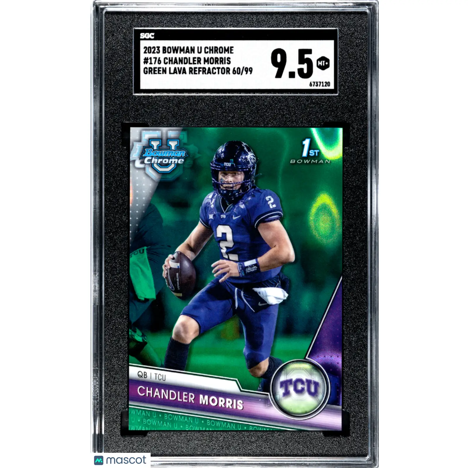 Chandler Morris SGC 2023 Bowman University Chrome #176 Green Lava Refractor 60/99