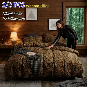 Coffee Leopard Print Duvet Cover Set, Bedroom Bedding Set, Breathable and Super Soft, Includes 1 Duvet Cover and 1-2 Pillowcases, Suitable for All Seasons