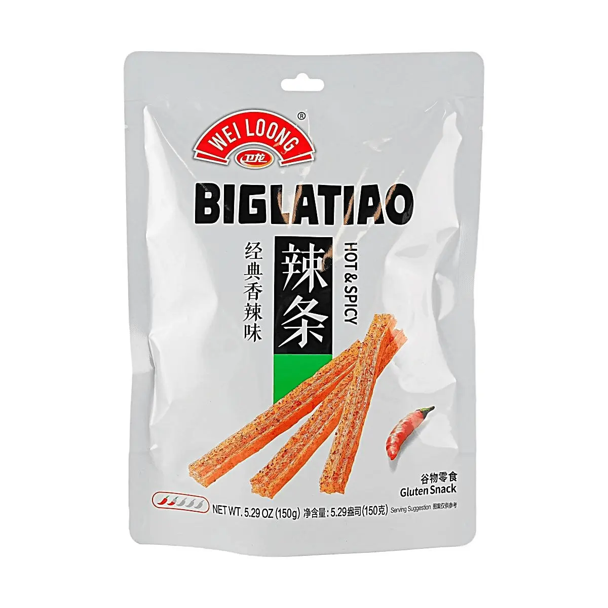 WEILONG Classic Spicy Gluten Snack - Traditional Chinese Childhood Favorite, 150g Bag