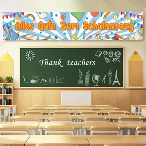 German Language Back-To-School Theme Banner, Rainbow Triangle Flag Pattern, Indoor/outdoor Decor, 13.78x70.8 Inches, Party Event Decoration